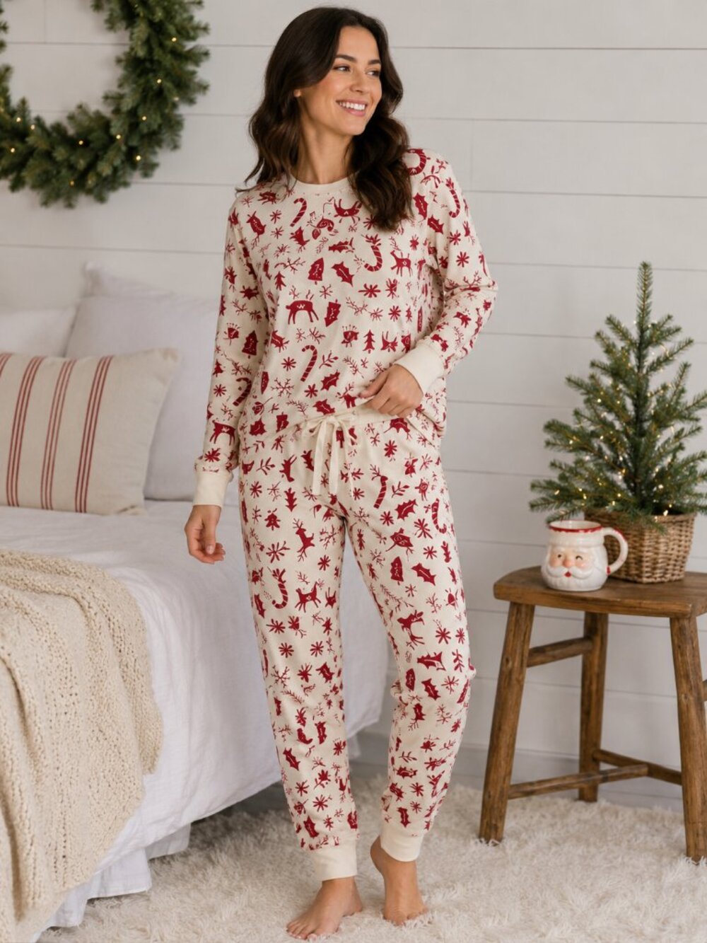 Hanna Andersson Holiday Pajama Set Organic Cotton Reindeer XS & M